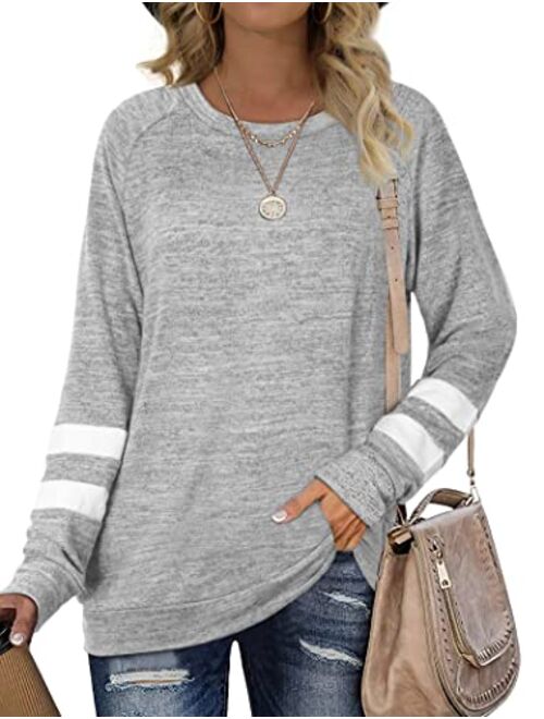 Geifa Sweatshirts for Women Crewneck Color Block Sweaters Long Sleeve Tunic Tops