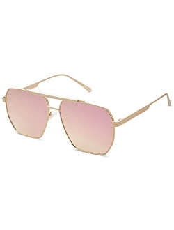 Retro Oversized Square Polarized Sunglasses for Women Men Vintage Shades UV400 Classic Large Metal Sun Glasses SJ1161