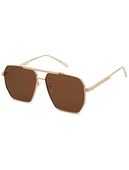 SOJOS Retro Oversized Square Polarized Sunglasses for Women Men Vintage Shades UV400 Classic Large Metal Sun Glasses SJ1161