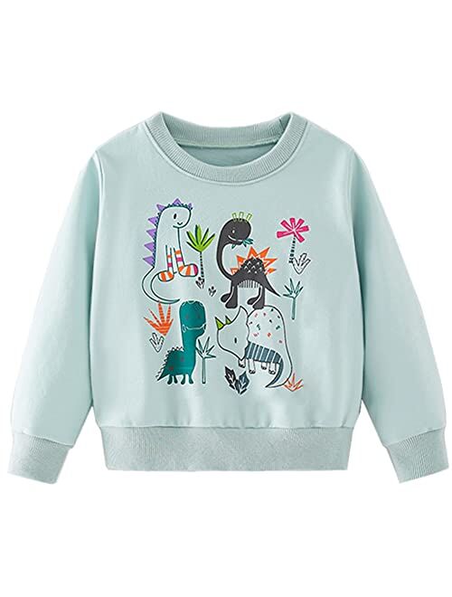 Julerwoo Girls Cotton Sweatshirts Hoodie Dinosaur Printed Crewneck Tops