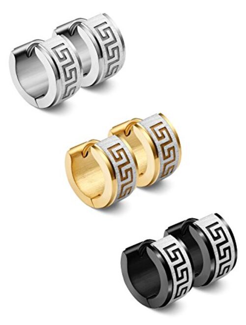 Jstyle Jewelry Stainless Steel Hoop Earrings for Men Women Huggie Earrings Unique Greek Key 3 Pairs S