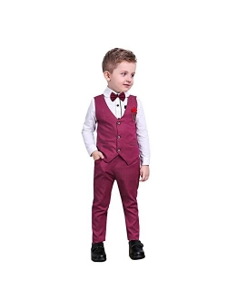 Nwada Boys Clothes Sets Kids Formal Suits Long Sleeve Shirts + Vest + Pants + Bow Tie 4PCS Child Tuxedos Outfits 3-7 Years