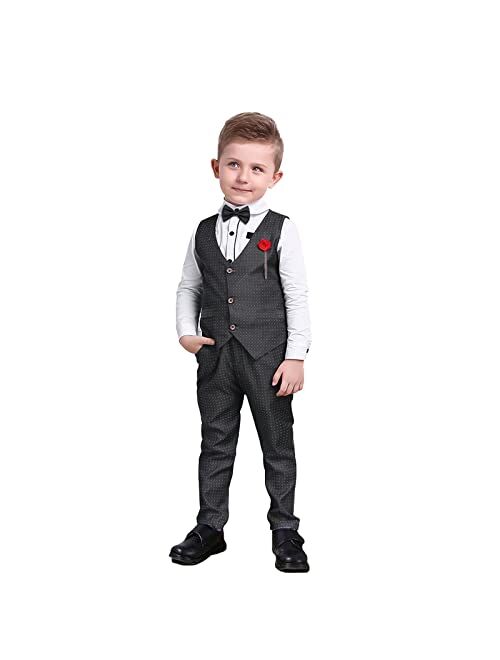 Nwada Boys Clothes Sets Kids Formal Suits Long Sleeve Shirts + Vest + Pants + Bow Tie 4PCS Child Tuxedos Outfits 3-7 Years