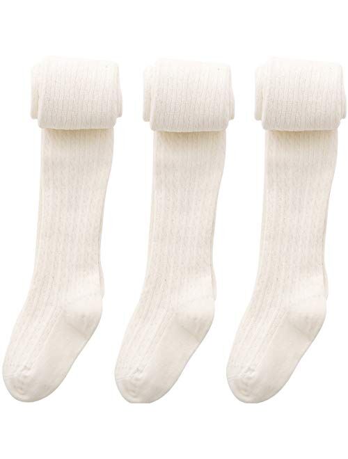 vanberfia Baby Girls Tights Cable Knit Leggings Stockings Cotton 3 Pack Pantyhose Infants Toddlers 2-8T