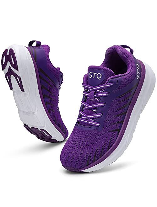 STQ Women's Cushioned Walking Shoes Lace-up Tennis Sneakers with Arch Support Lightweight Non Slip