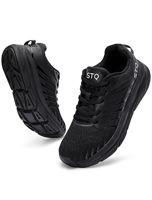 STQ Women's Cushioned Walking Shoes Lace-up Tennis Sneakers with Arch Support Lightweight Non Slip