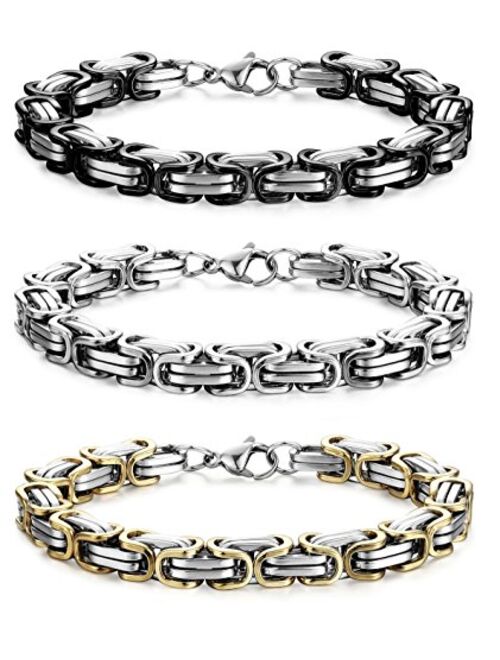 FIBO STEEL 2-3 Pcs 8MM Stainless Steel Chain Link Bracelets for Men Byzantine Bracelets,8.0-9.1 inches