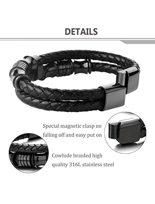 FIBO STEEL Beaded Bracelets Set Natural Stone Tiger Eye Mens Braided Leather Bracelet Bangle Rope