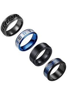 yfstyle 4PCS Plain Band Rings for Men Stainless Steel Rings for Men Wedding Ring Cool Spinner Rings for Men Black Stainless Steel Ring Set Anxiety Ring Fidget Size 6-12