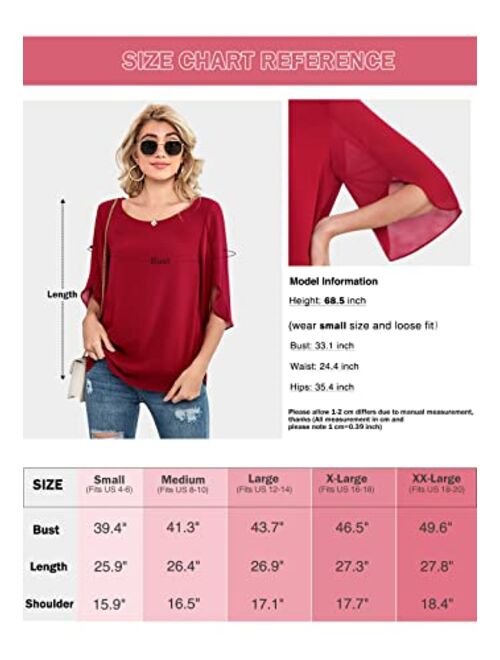 Neineiwu Womens Casual Scoop Neck Loose Top 3/4 Sleeve Chiffon Blouse Shirt Tops