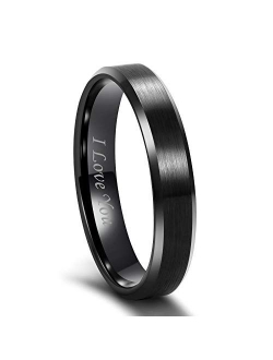 Frank S.Burton 3mm 4mm 6mm 8mm Black/Silver/Rose Gold Tungsten Rings for Women Men Wedding Band Engagement Ring Comfort Fit Beveled Edges Size 4-15