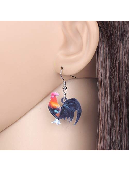 NEWEI Acrylic Floral Cute Rooster Chicken Earrings Dangle Drop Fashion Farm Animal Jewelry For Girls Women Ladies Gift