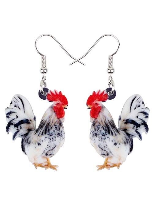 NEWEI Acrylic Floral Cute Rooster Chicken Earrings Dangle Drop Fashion Farm Animal Jewelry For Girls Women Ladies Gift