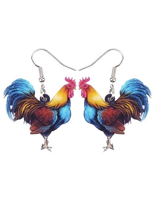 NEWEI Acrylic Floral Cute Rooster Chicken Earrings Dangle Drop Fashion Farm Animal Jewelry For Girls Women Ladies Gift