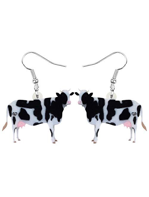 Bonsny Acrylic Drop Dangle Sweet Bell Cow Earrings Gift Farm Animal Fashion Jewelry For Women Girls Charms