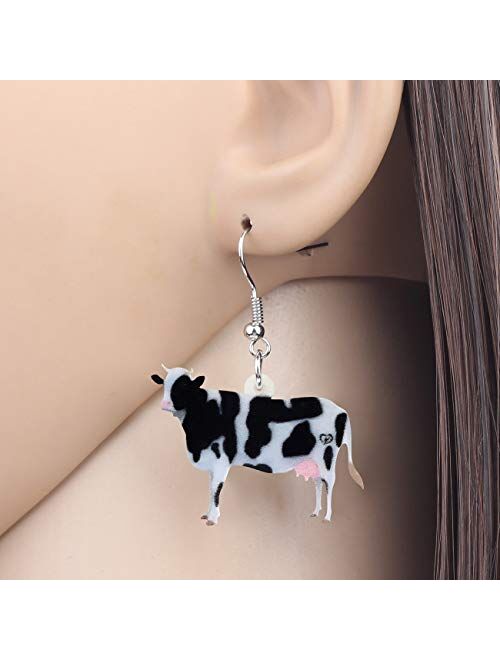 Bonsny Acrylic Drop Dangle Sweet Bell Cow Earrings Gift Farm Animal Fashion Jewelry For Women Girls Charms