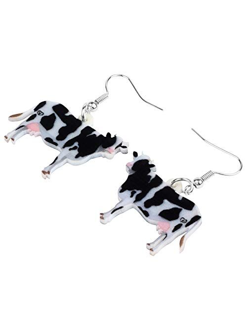 Bonsny Acrylic Drop Dangle Sweet Bell Cow Earrings Gift Farm Animal Fashion Jewelry For Women Girls Charms