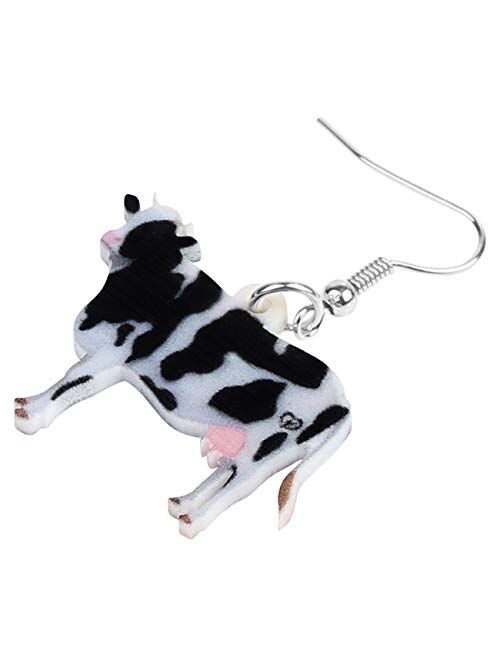 Bonsny Acrylic Drop Dangle Sweet Bell Cow Earrings Gift Farm Animal Fashion Jewelry For Women Girls Charms