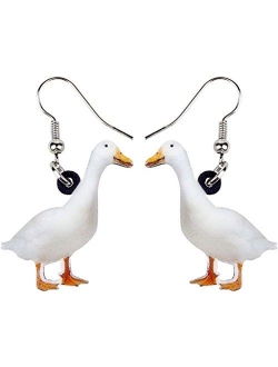 Patterned Acrylic Farm Animal Sweet White Duck Earrings for Women Girls Kids Charms Gift Jewelry