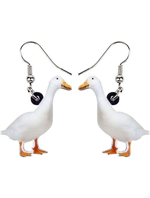 BONSNY Patterned Acrylic Farm Animal Sweet White Duck Earrings for Women Girls Kids Charms Gift Jewelry