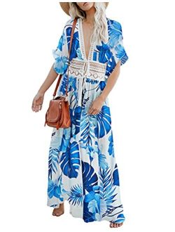 Bsubseach Women's Long Beach Kimono Cardigan Open Front Bikini Swimsuit Cover Ups with Drawstring