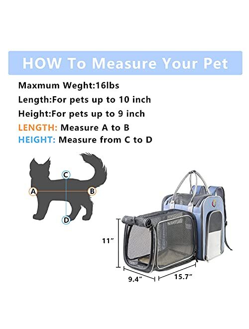 Phoenix Kiss cat backpack expandable - pet carrier backpack - cat carrier backpacks for large cats 20lbs , puppy pet backpack carrier for small dogs, airline cat travel b