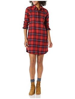 Amazon Brand - Goodthreads Women's Flannel Long Sleeve Relaxed Fit Popover Shirt Dress