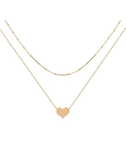 MEVECCO Layered Heart Necklace Pendant Handmade 18k Gold Plated Dainty Gold Choker Arrow Bar Layering Long Necklace for Women