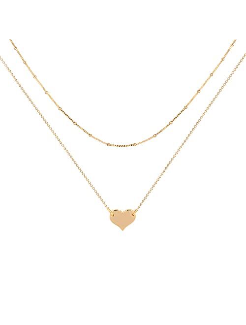 MEVECCO Layered Heart Necklace Pendant Handmade 18k Gold Plated Dainty Gold Choker Arrow Bar Layering Long Necklace for Women