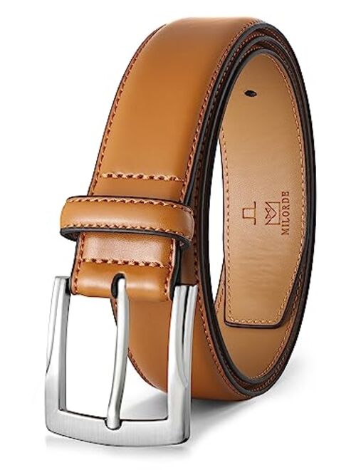 MILORDE Men's Genuine Leather Dress Belt, Handmade, 100% Cow Leather, Fashion & Classic Designs for Work Business and Casual