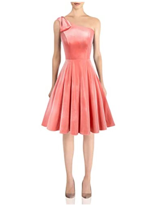 JASAMBAC Women's Bow One Shoulder Dress with Pockets A-line Cocktail Party Dress