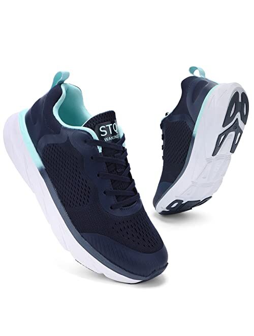 STQ Walking Shoes Women | Lightweight Tennis Running Sneakers with Thick Sole