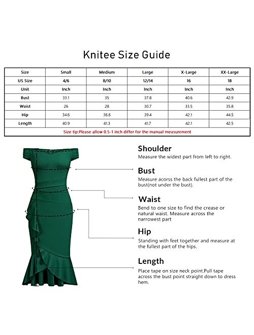 Knitee Women's Off Shoulder V-Neck Ruffle Pleat Waist Bodycon Evening Cocktail Slit Formal Dress