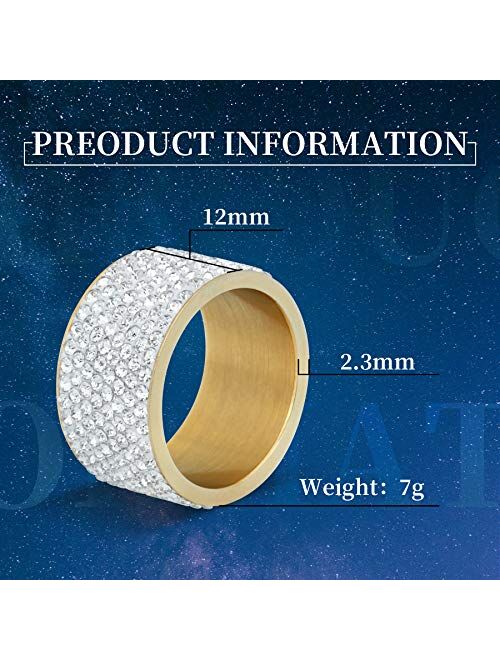 BLINGMC 12MM Wide 8 Rows Iced Out Rings Stainless Steel Rings Hip Hop Jewelry For Men Women