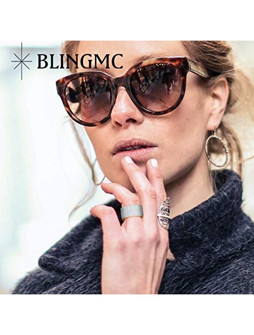 BLINGMC 12MM Wide 8 Rows Iced Out Rings Stainless Steel Rings Hip Hop Jewelry For Men Women