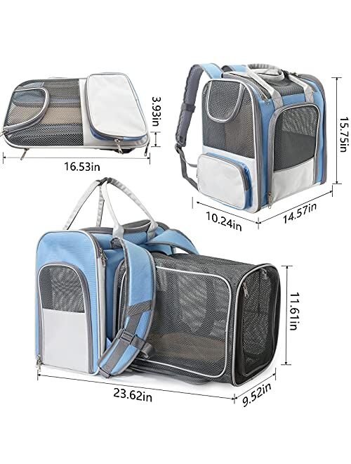 IDEE Expandable Pet Carrier backpack,Dog Backpack Carrier,Cat Backpack Carrier Mesh Breathable with transparent window,for small dog,cat,rabbit Hiking Biking Camping Trav