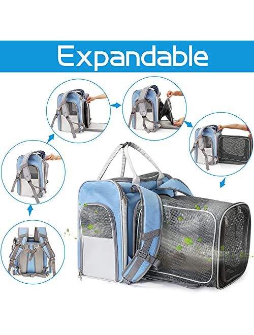 IDEE Expandable Pet Carrier backpack,Dog Backpack Carrier,Cat Backpack Carrier Mesh Breathable with transparent window,for small dog,cat,rabbit Hiking Biking Camping Trav