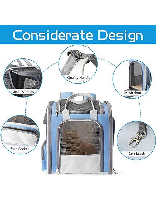 IDEE Expandable Pet Carrier backpack,Dog Backpack Carrier,Cat Backpack Carrier Mesh Breathable with transparent window,for small dog,cat,rabbit Hiking Biking Camping Trav