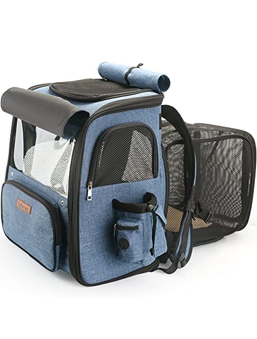 IDEE Expandable Pet Carrier backpack,Dog Backpack Carrier,Cat Backpack Carrier Mesh Breathable with transparent window,for small dog,cat,rabbit Hiking Biking Camping Trav