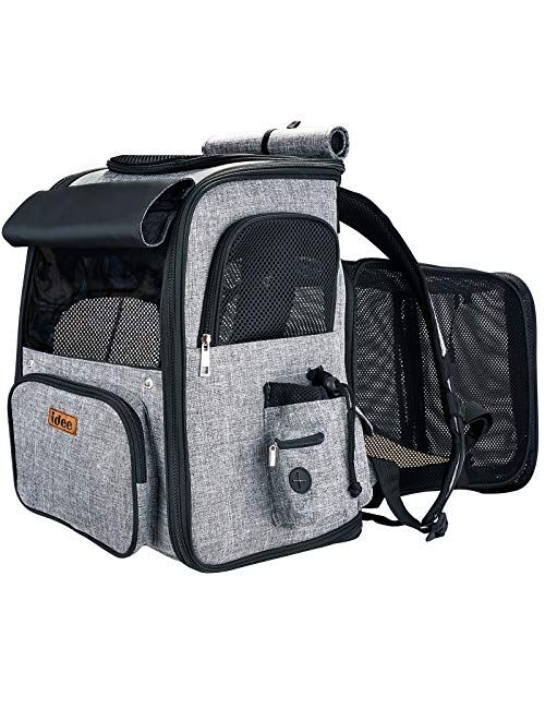 IDEE Expandable Pet Carrier backpack,Dog Backpack Carrier,Cat Backpack Carrier Mesh Breathable with transparent window,for small dog,cat,rabbit Hiking Biking Camping Trav