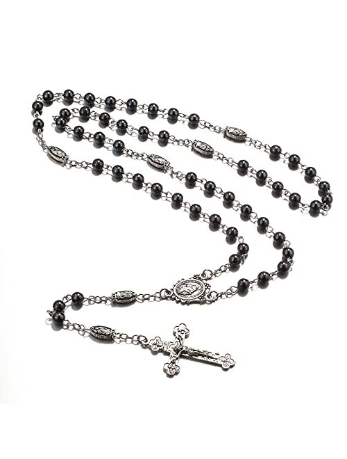 Rnivida Rosary Beads Necklace with Jesus Crucifix, Catholic Prayer Gifts