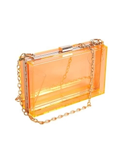 WJCD Women Clear Purse Acrylic Clear Clutch Bag, Shoulder Handbag With Removable Gold Chain Strap