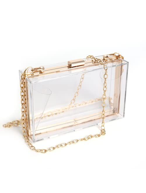 WJCD Women Clear Purse Acrylic Clear Clutch Bag, Shoulder Handbag With Removable Gold Chain Strap