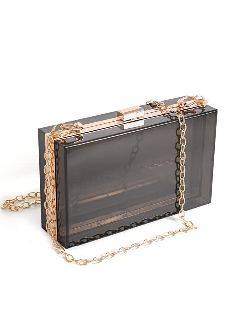 WJCD Women Clear Purse Acrylic Clear Clutch Bag, Shoulder Handbag With Removable Gold Chain Strap