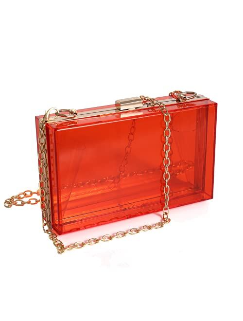 WJCD Women Clear Purse Acrylic Clear Clutch Bag, Shoulder Handbag With Removable Gold Chain Strap