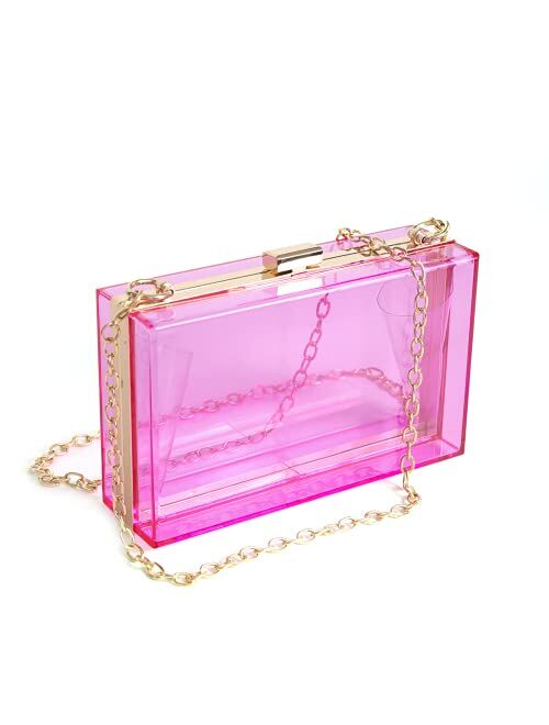 WJCD Women Clear Purse Acrylic Clear Clutch Bag, Shoulder Handbag With Removable Gold Chain Strap