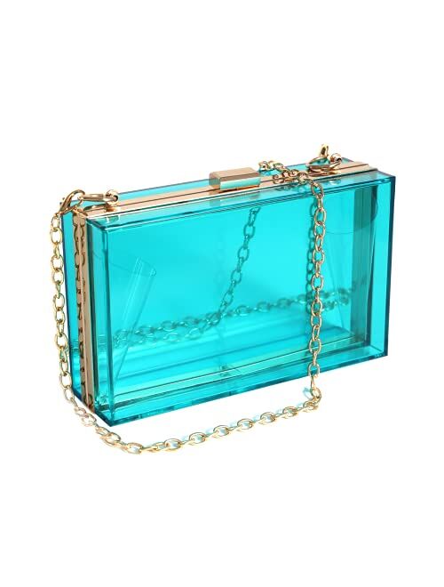 WJCD Women Clear Purse Acrylic Clear Clutch Bag, Shoulder Handbag With Removable Gold Chain Strap