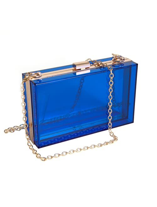 WJCD Women Clear Purse Acrylic Clear Clutch Bag, Shoulder Handbag With Removable Gold Chain Strap