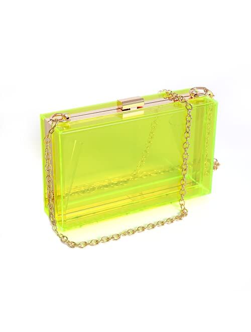 WJCD Women Clear Purse Acrylic Clear Clutch Bag, Shoulder Handbag With Removable Gold Chain Strap