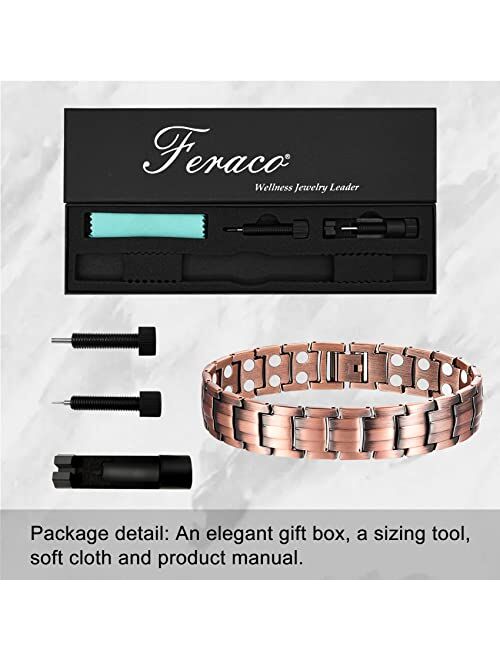 Feraco Men's Copper Magnetic Bracelet for Arthritis Pain Relief Elegant 99.99% Solid Copper Bracelets with Double-Row Strong Magnets